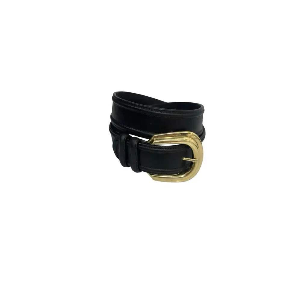 Brighton Black Leather Belt Solid Brass Buckle Size Medium Vintage 1991